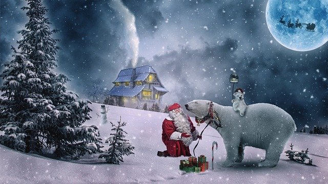 Święty Mikołaj przywozi dzieciom prezenty.