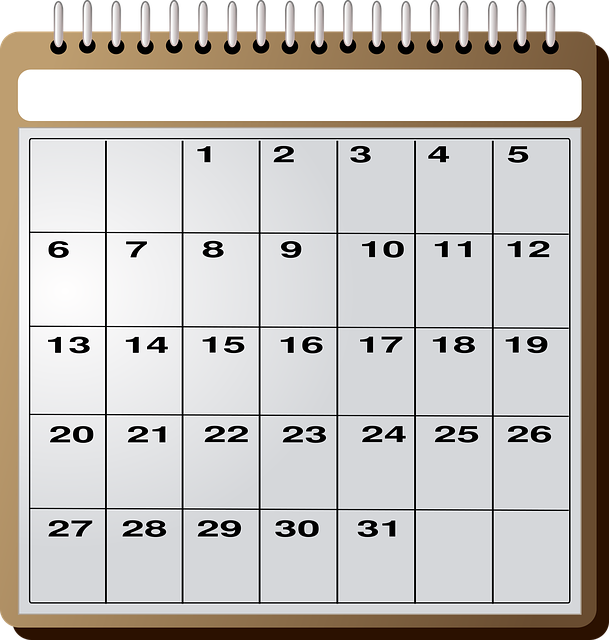 Kalendarz z numerami dni.